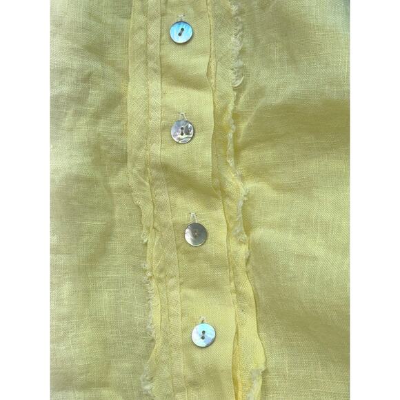 Cadenza Woman’s Top Shirt 100% Linen Button Up Yellow Lagenlook Made in Italy - Picture 6 of 11